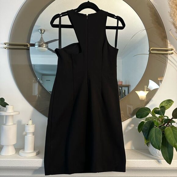 Halston Heritage Black Ponte Cut Out Asymmetrical Sleeveless Bodycon Mini Dress - Picture 7 of 7